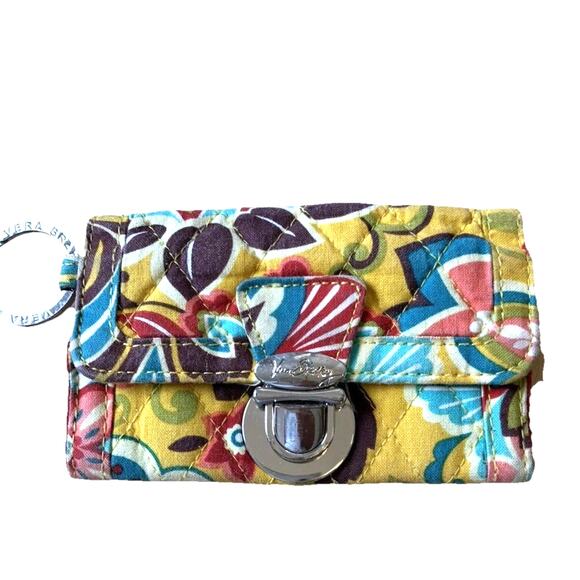 Vera Bradley Boho Wallet Provencal Quick Swipe ID Yellow Floral Key Ring Quilted - Picture 3 of 8